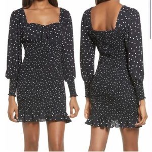 Nordstrom Reformation Bradshaw ROW A Black White Babydoll Polka Dot Party Dress
